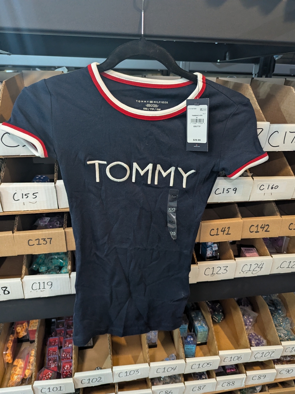Tommy Hilfiger Navy Short Sleeve Logo Ringer Tee with Red & White Trim | XXS